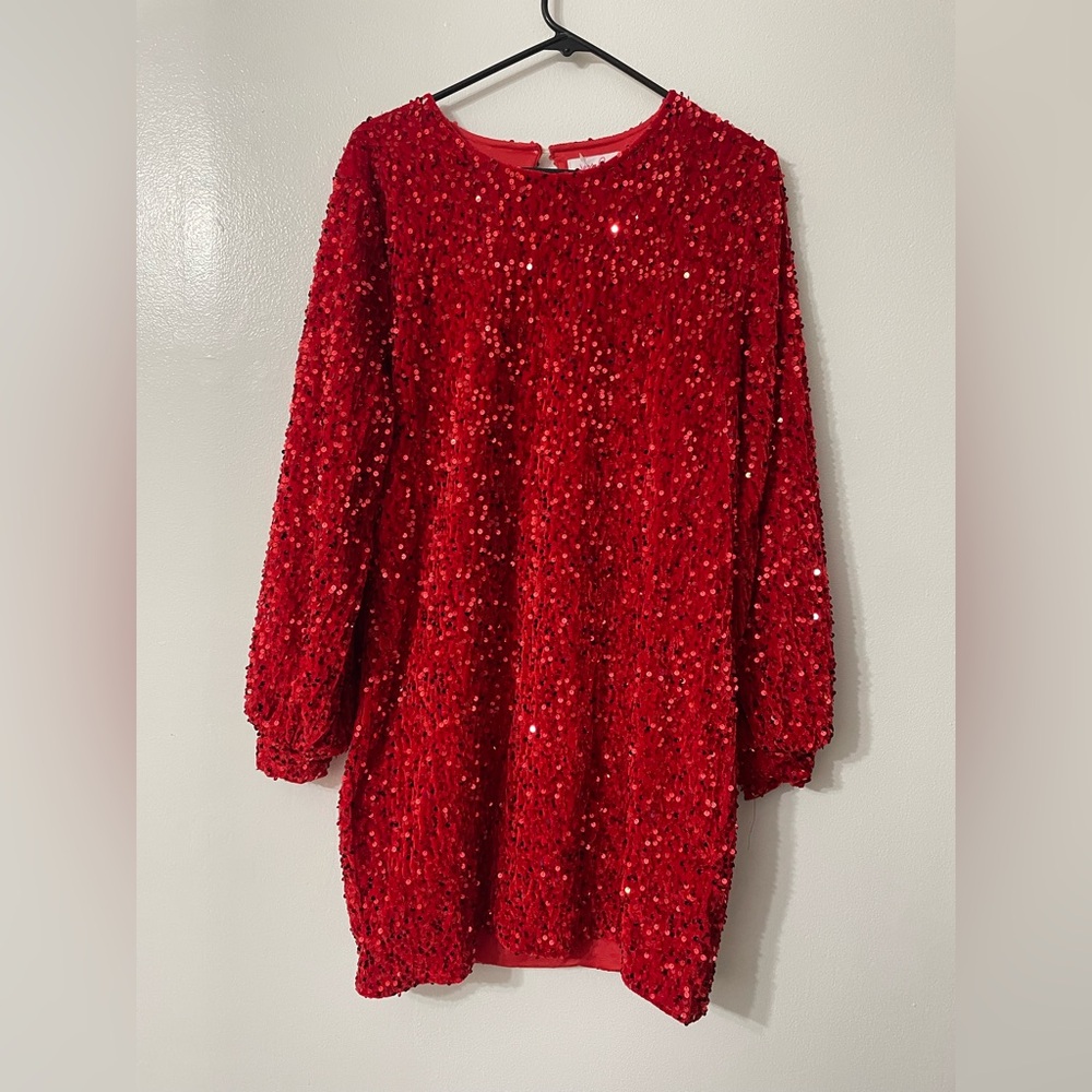 NWT - Red Sequin Long Sleeve Dress women Size XL